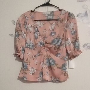 Wayf Pink and Blue Floral Blouse